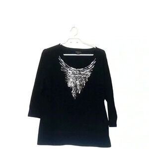 Claudia EV 3/4  sleeve top, stretchy, bling on the front, winter weight